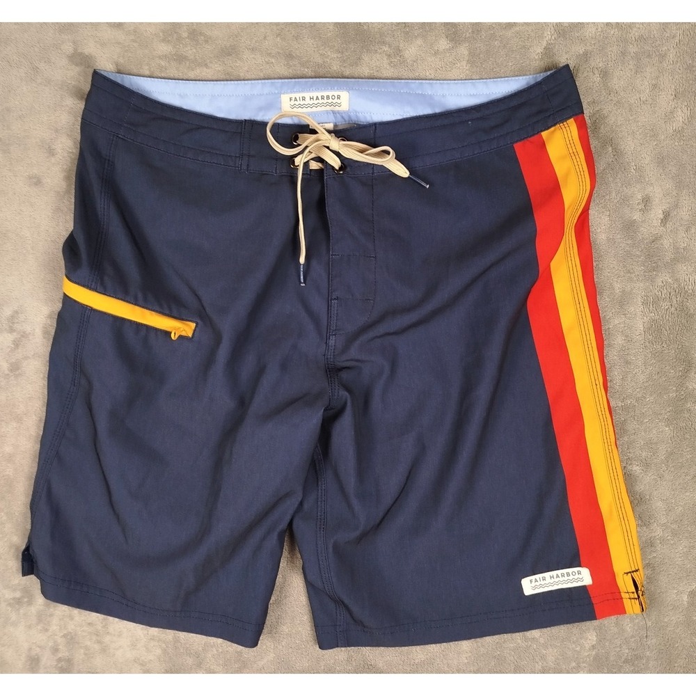 Fair Harbor Blue Navy Board Shorts Men's 32 Drawstring Beach Summer Stretch Swim